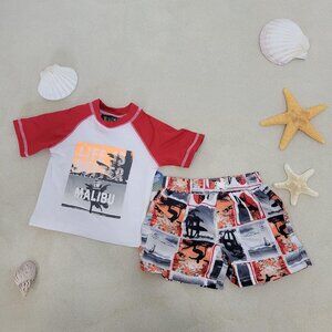 iXtreme Rashguard swim trunks Set 12M Red Boys Baby Printed Two-Piece Surf Board